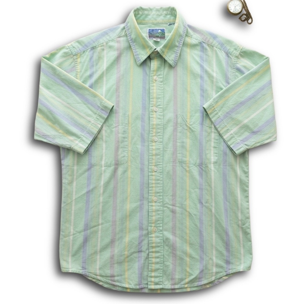 NM Supply Company Neiman Marcus Mens Large Pastel Striped Short Sleeve Shirt